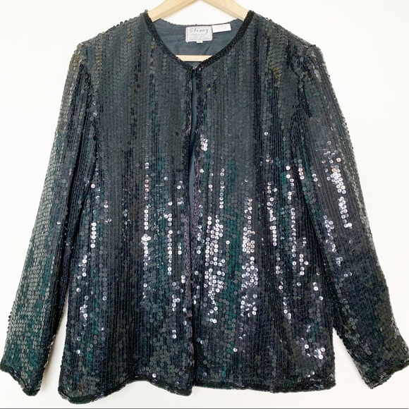 Vintage Silk Black Beaded Holiday Jacket Women’s Size Small - Picture 1 of 8